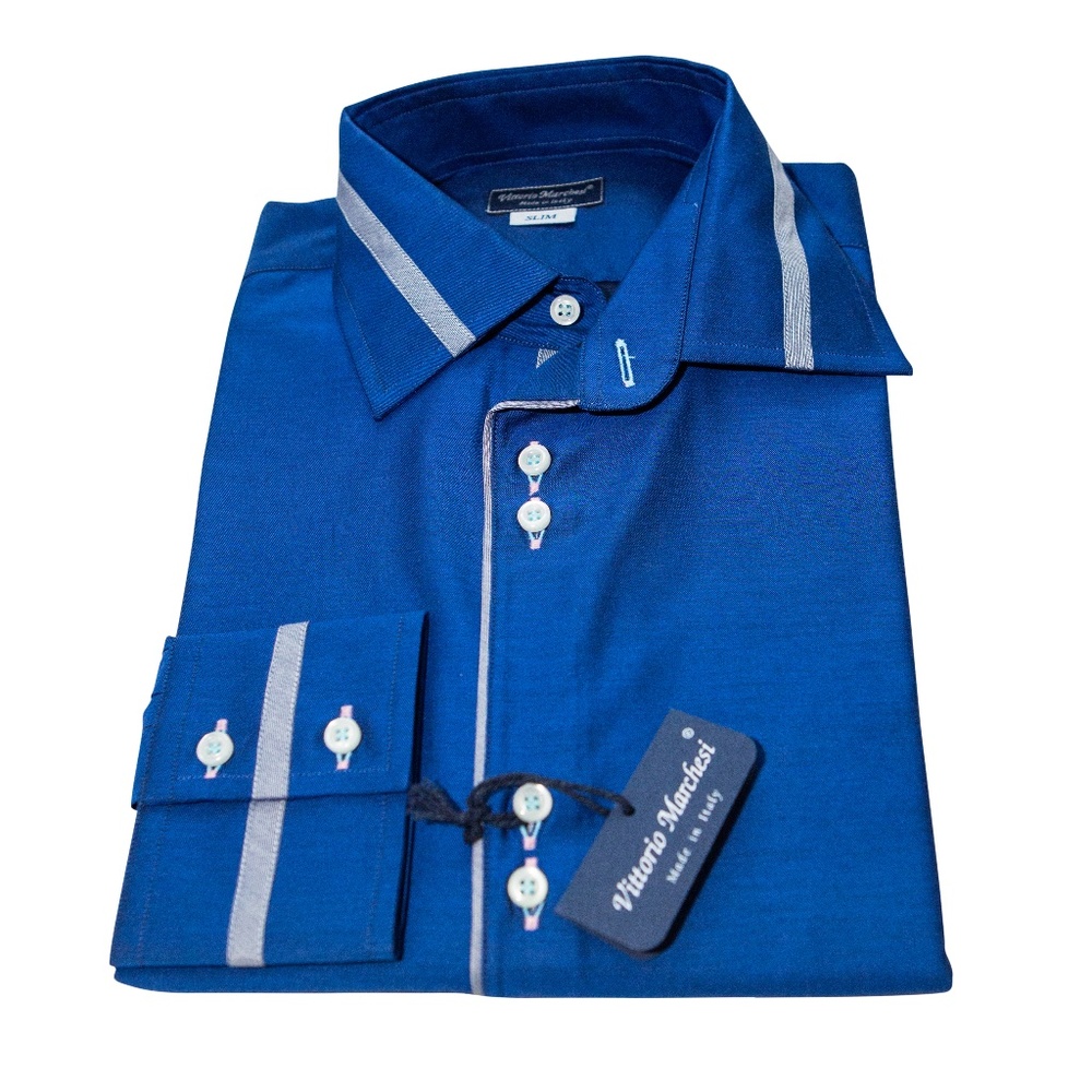 Designer Shirt for Men, Made in Italy  Size 15/38  Royal Blue, Slim Fit